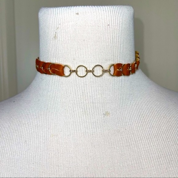 Ettika REVOLVE Brown Leather Gold Rings Choker Necklace Punk Pony - Picture 2 of 7